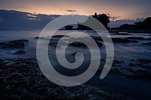 Tanah lot temple, landmark of Bali island at sunset, Indonesia