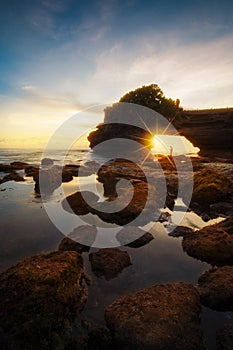 Tanah Lot Temple at sunset in Bali, Indonesia.