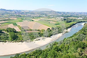 Tanaro river view from Langhe, Italy