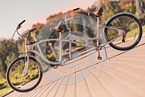 A tandem bicycle