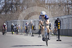 Tandem Cyclists Practicing on racetrack