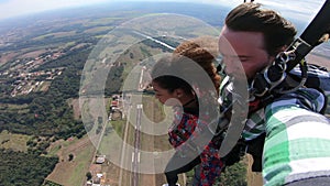 Tandem parachute jump. Selfie video