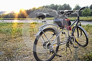 Tandem parked near the river