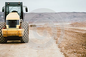 Tandem roller vibratory industrial machinery on road construction site