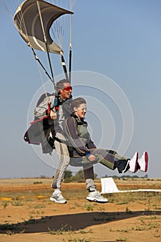 Tandem skydive landing