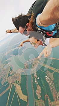 Tandem skydive over the ParanÃ¡ River between Brazil and Paraguay in Foz do IguaÃ§u