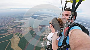 Tandem skydive over the ParanÃ¡ River between Brazil and Paraguay in Foz do IguaÃ§u