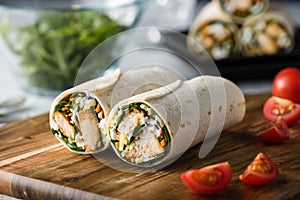 Tandoori chicken wrap with tzatziki