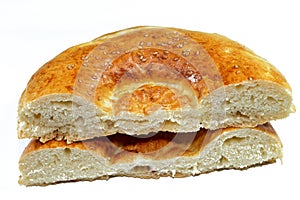 Tandyr nan Uzbek bread, a type of Central Asian bread, often decorated by stamping patterns on the dough by using a bread stamp