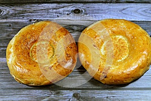 Tandyr nan Uzbek bread, a type of Central Asian bread, often decorated by stamping patterns on the dough by using a bread stamp