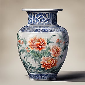 Tang Dinasty Chinese ancient vase with peach peony floral pattern