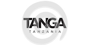 Tanga in the Tanzania emblem. The design features a geometric style, vector illustration with bold typography in a modern font.