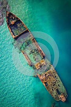 The Tangalooma Wreck in the centre