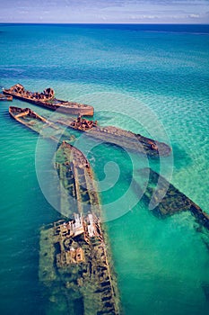 Tangalooma Wrecks at Moreton Island with the sky photo