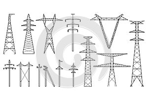 Tangent towers, high voltage electric pylons, power transmission line, types of electric poles