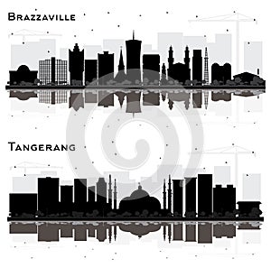 Tangerang Indonesia and Brazzaville Republic of Congo City Skyline Silhouette Set