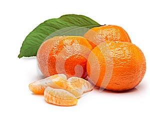 Tangerine, fruit and slice in studio for fresh produce, vitamin c and healthy nutrition on isolated white background