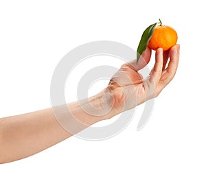 tangerine in hand path isolated