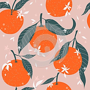 Tangerine seamless pattern. Citrus fruit background.
