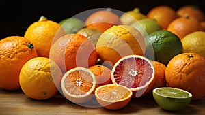 Tangerine Tango: A Close-Up Dance of Various Orange Shades in a Citrus Fruit Ensemble - AI Generative