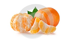 Tangerines with leaves isolated on a white background