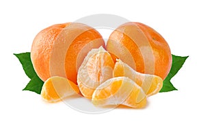 Tangerines with leaves isolated on a white background