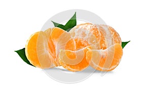 Tangerines with leaves isolated on a white background