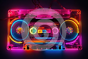 Tangible Music cassette neon. Generate Ai