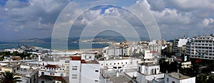 Tangier city beach in Tangier, Morocco. Tangier is a major city in northern Morocco. Tangier located on the North African coast at
