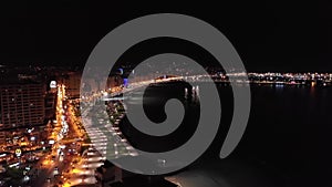 Tangier Morocco. Night panoramic view of the city of Tangier. Corniche of Tangier