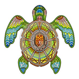 Tangle abstract sea turtle vector colorful isolated illustration