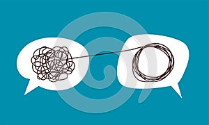 Tangle chaos, psychoterapy concept. Business design in one line, order theory. Doodle graphic spiral solution. Vector