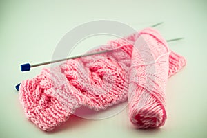 Tangle and knitting, knitting on a white background, handmade