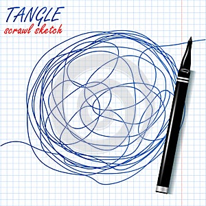 Tangle Scrawl Sketch Vector. Drawing Circle. Abstract Scribble Shape. Abstract Metaphor. Illustration