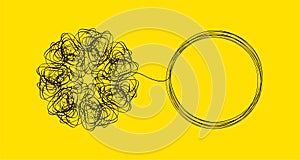 Tangle and untangle concept. Psychotherapy, psychology doodle illustration. Coach abstract icon