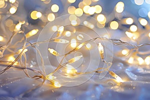 A tangle of white string lights shines brightly