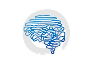 Tangled blue wire in human brain shape vector illustration