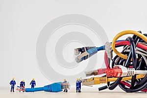 Tangled bunch of network cables. Technology concept