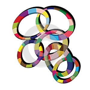 Tangled colorful 3d circles with black shadow