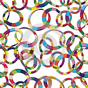 Tangled colorful 3d circles seamless pattern on white background
