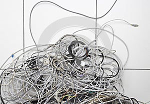 Tangled Computer Wires On Floor
