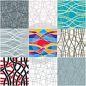 Tangled curvy lines seamless patterns set, vector repeat endless photo