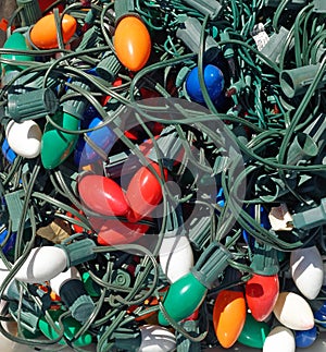 Tangled jumble of outdoor holiday lights