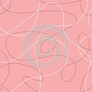 Tangled Lines Seamless Pattern. Repeating abstract background with dashed tangled lines.