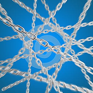 Tangled in motion a chain on a blue background.