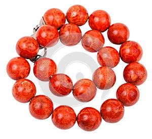 Tangled necklace from red coral beads