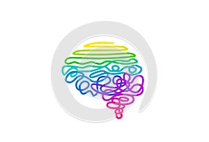 Tangled rainbow colored wire in brain shape vector illustration