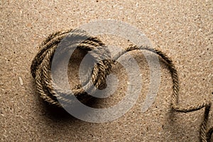 Tangled rope. Jute cable background