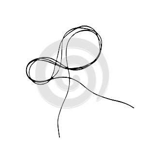 Tangled threads. Infinity sign, thread eight. Black line abstract scrawl sketch. Chaotic doodle shapes. Vector EPS 10