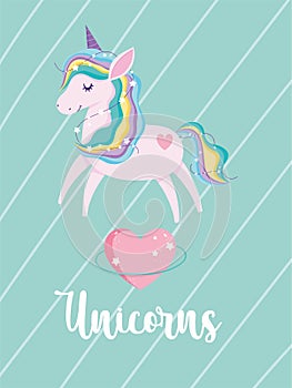 Tangled unicorn stars heart love magic fantasy cartoon card